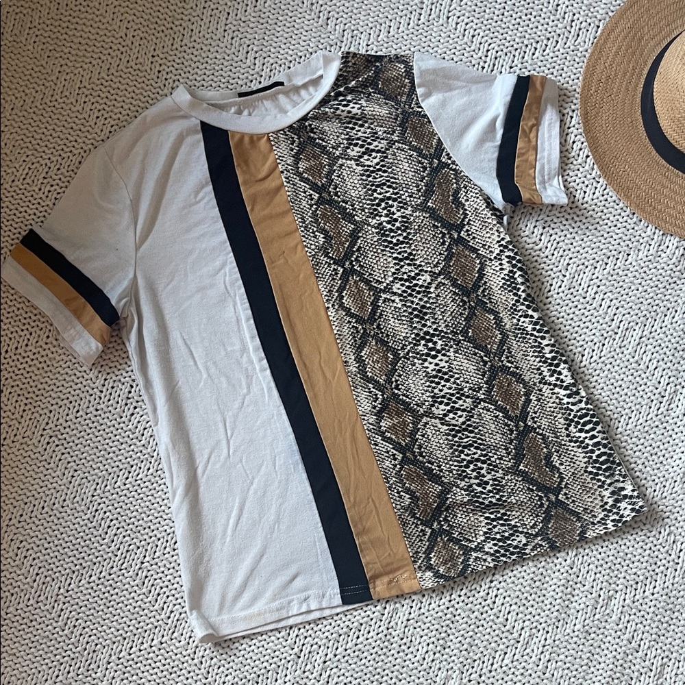 SHEIN White Snake Print Block Tee Shirt Top Size S